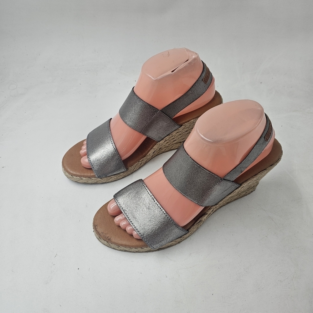Andre Assous Allison Metallic Silver Espadrille Wedge Sandals Sz EU39 SpainMade - Picture 2 of 11